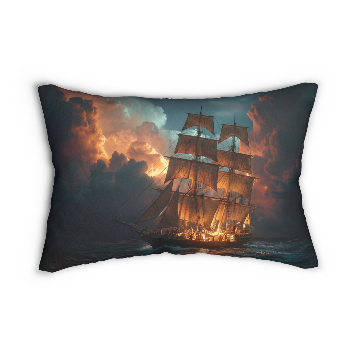 Starlit Galleon Spun Polyester Lumbar Pillow – Voyage Through Celestial Skies