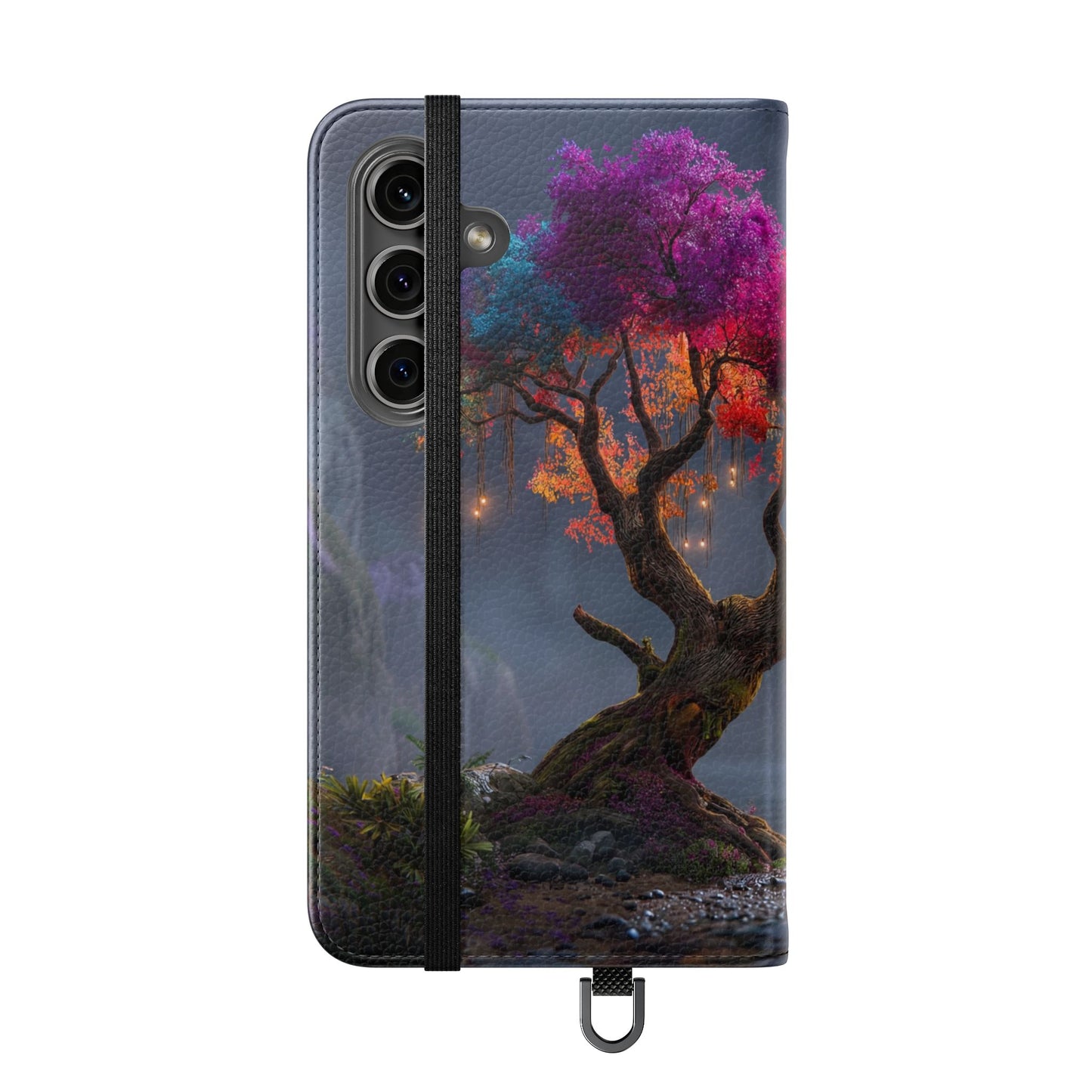 Chromatic Canopy Flip Cases – Rainbow Tree Moonlit Waterfall Scene