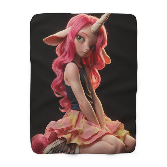 Pink Unicorn Girl Sherpa Fleece Blanket – Soft Sunset Glow Fantasy