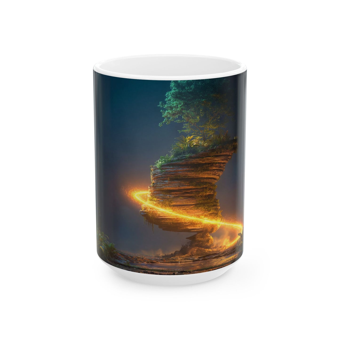 Luminous Floating Rock Ceramic Mug – Tropical Night Sanctuary