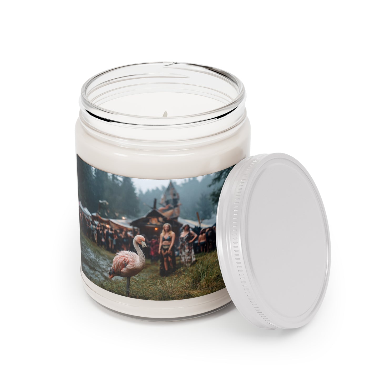 Rain-Slicked Flamingo Scented Soy Candles with White Lid, 9oz – Whispering Forest Afterglow