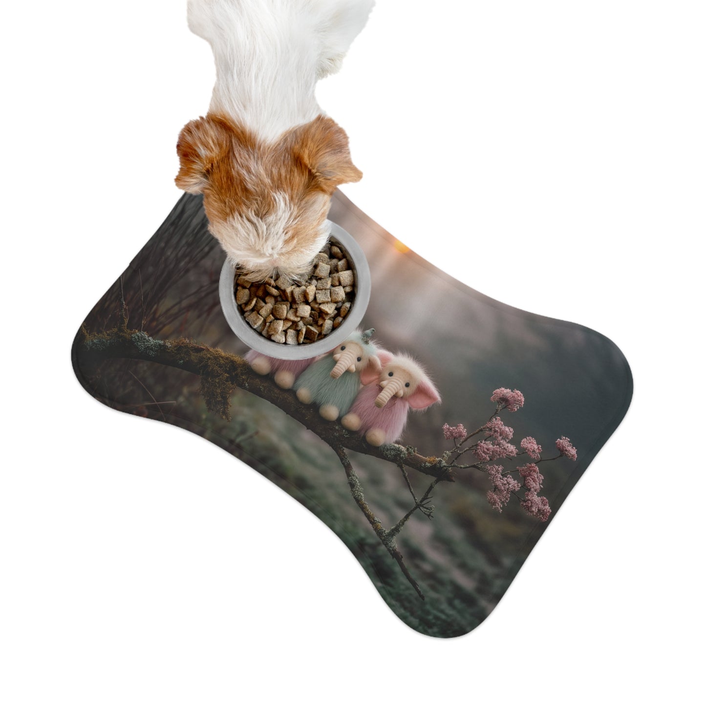 Mossy Branch Elephant Trio – Gentle Forest Guardians Pet Feeding Mats