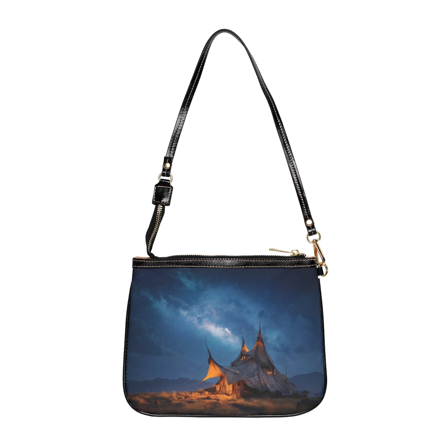 Starlit Nomad Tent Small Shoulder Bag – Milky Way Glow Under Open Skies