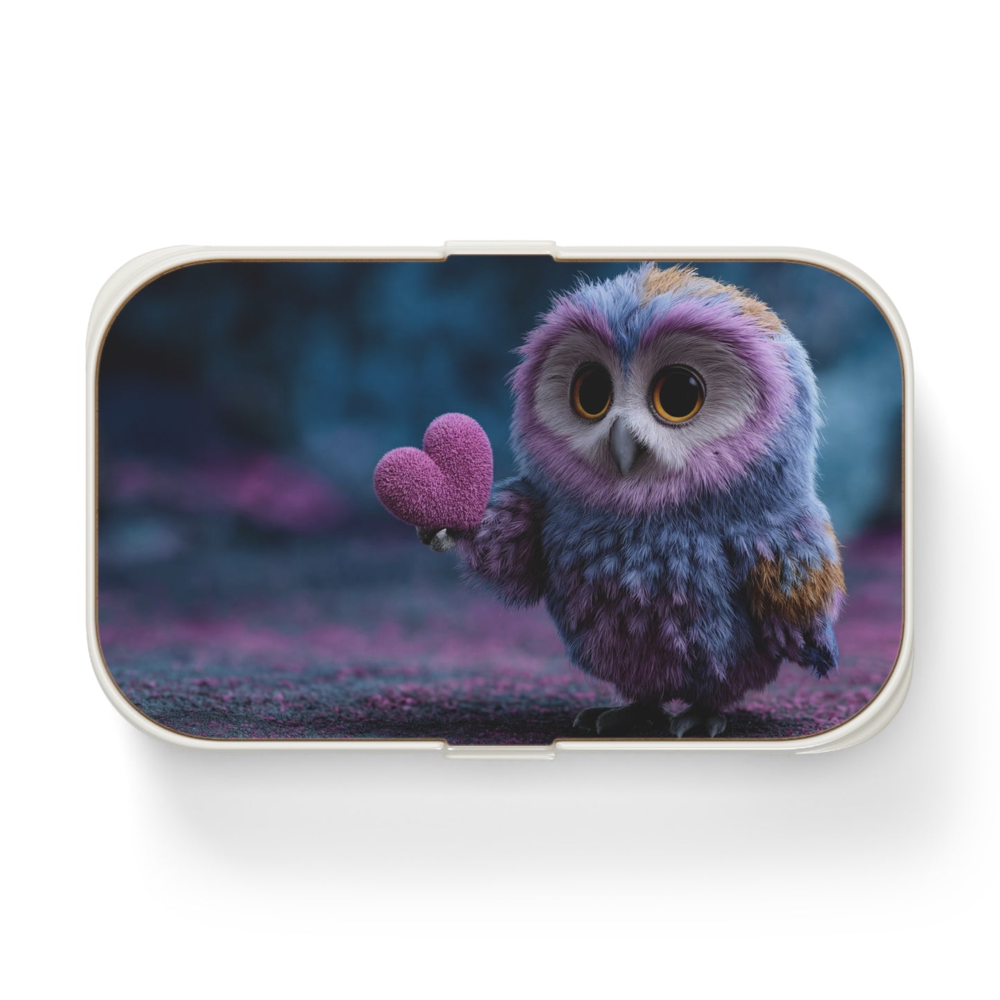 Velvet Owl with Heart Bento Lunch Box – Whimsical Midnight Offering