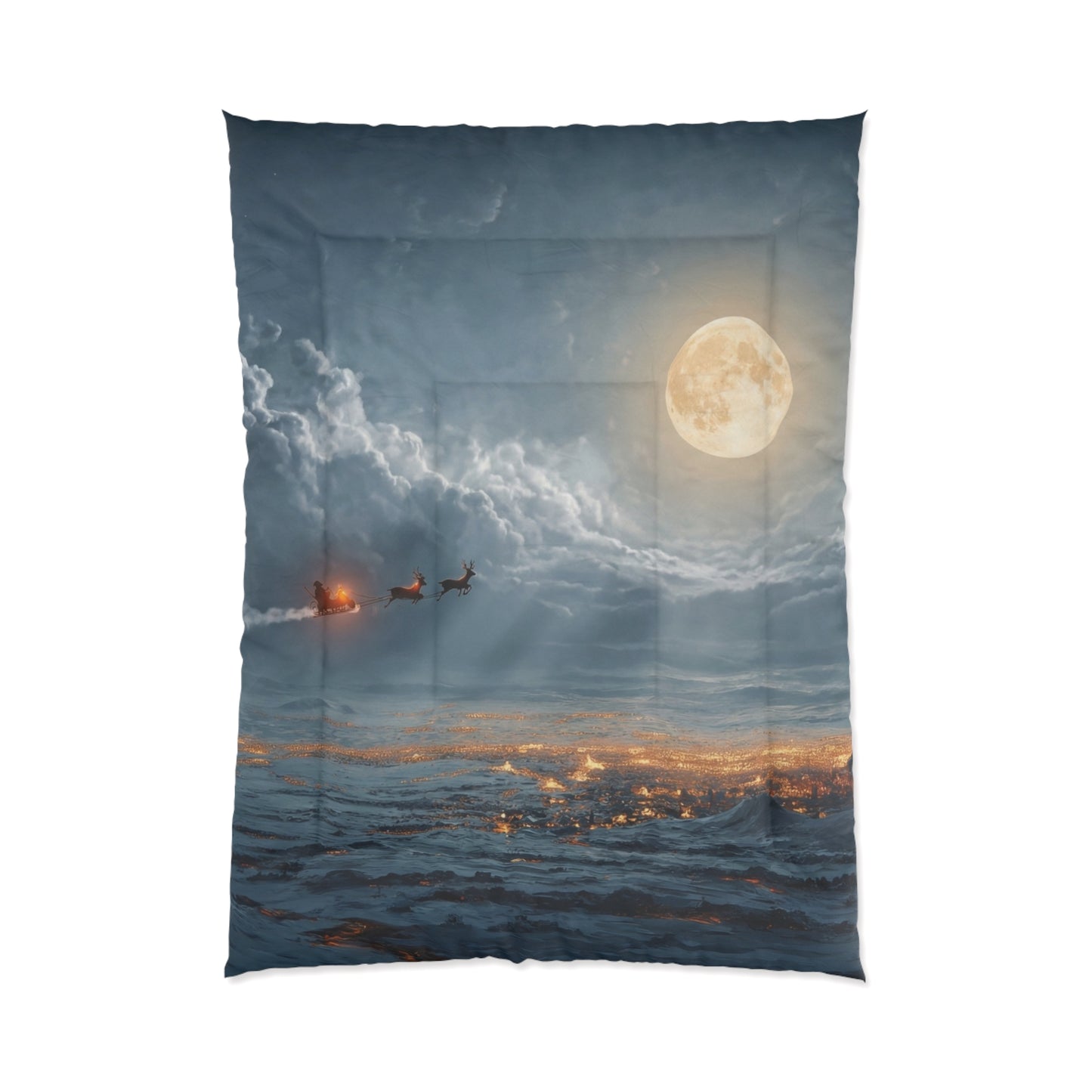 Midnight Sleigh Ride Comforter – Lunar Glow Over Winter Town