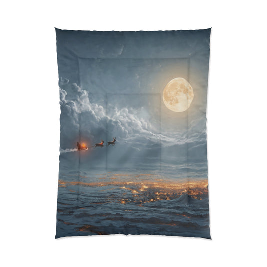 Midnight Sleigh Ride Comforter – Lunar Glow Over Winter Town