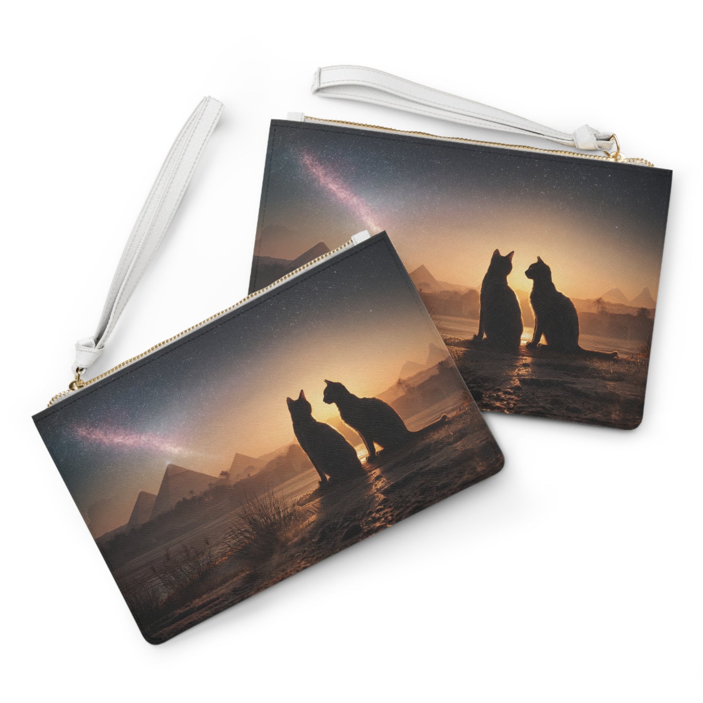 Starlit Pyramids Cat Clutch Bag – Whispers of Ancient Twilight