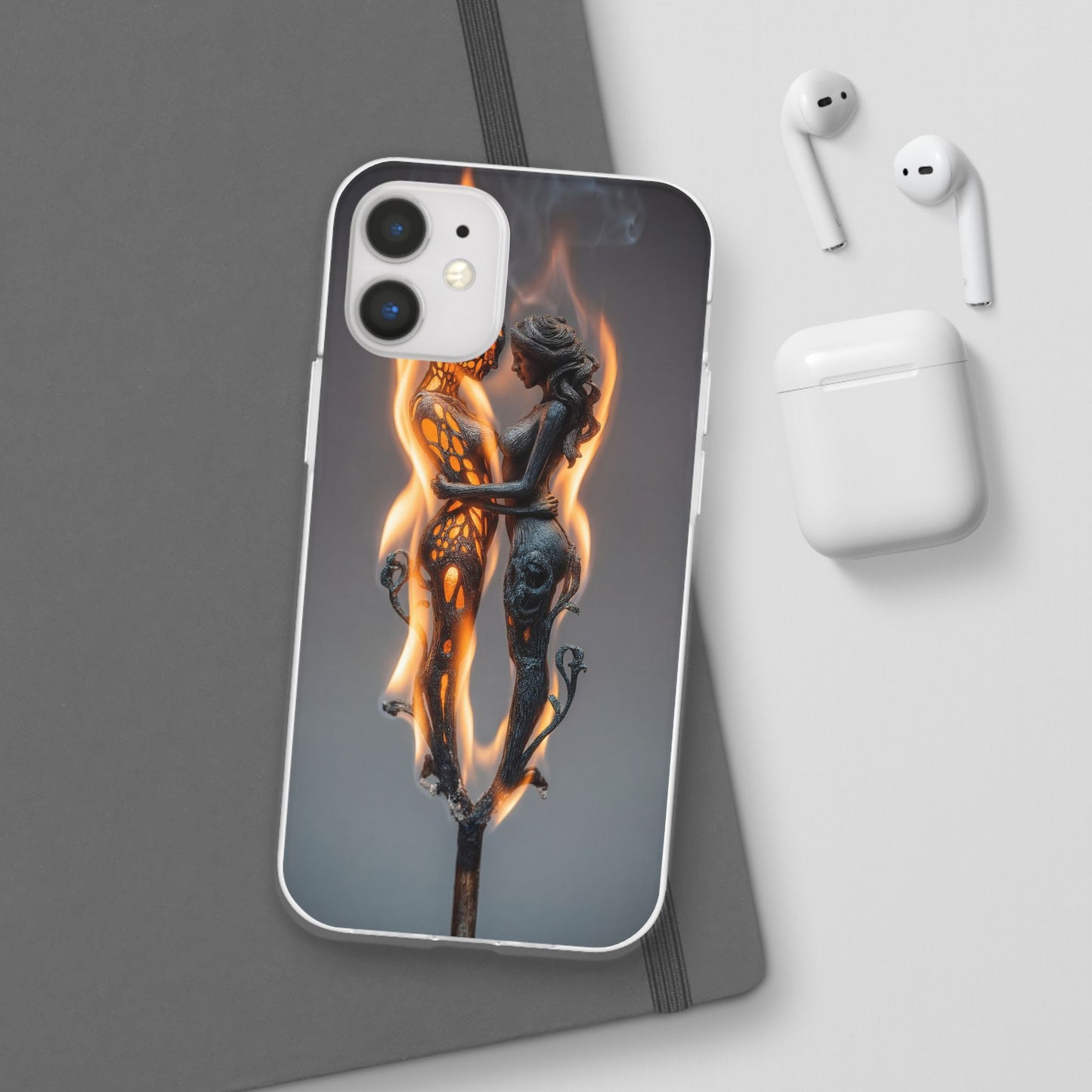 Flame-Embraced Lovers Flexi Cases – Intimate Glow Within the Fire