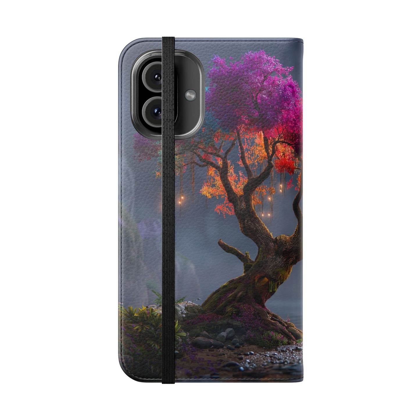 Chromatic Canopy Flip Cases – Rainbow Tree Moonlit Waterfall Scene
