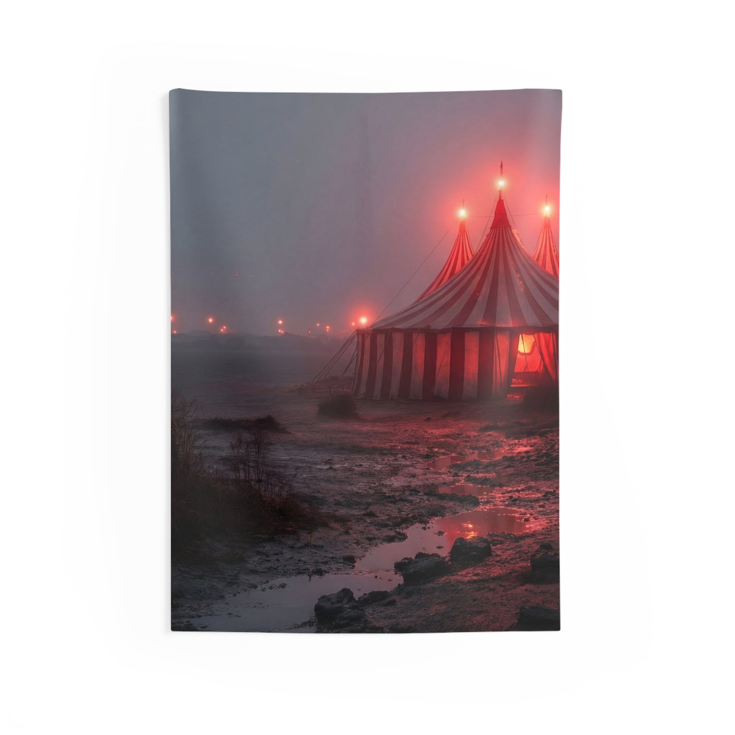 Crimson Circus Tent Indoor Wall Tapestries – Midnight Mirage on the Shoreline