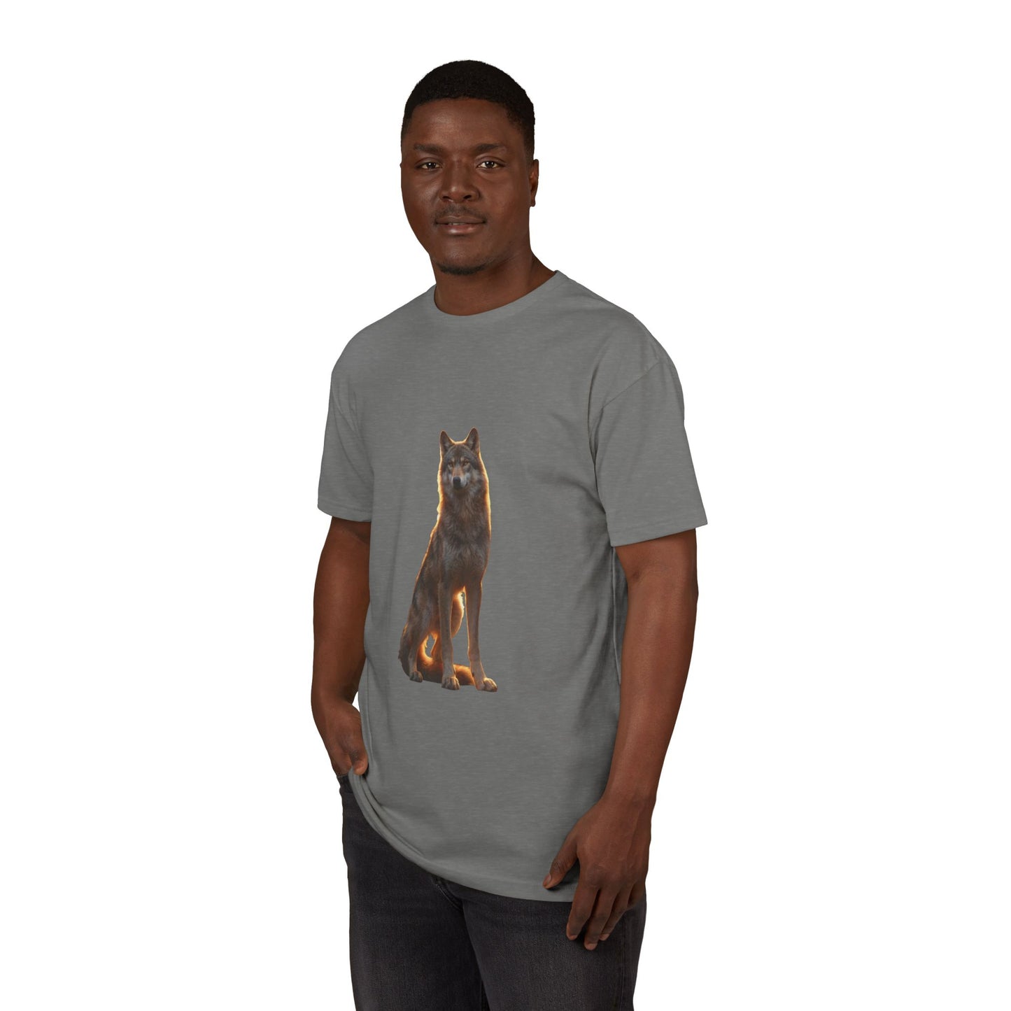 Golden Hour Wolf Unisex Sueded T-Shirt – Sentinel at Twilight’s Edge