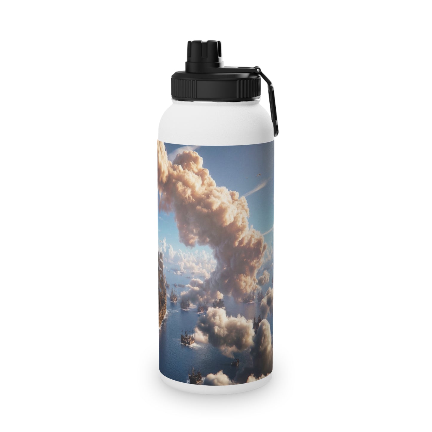 Armada Through Clouds Stainless Steel Water Bottle, Sports Lid – Golden Fleet at Dawn