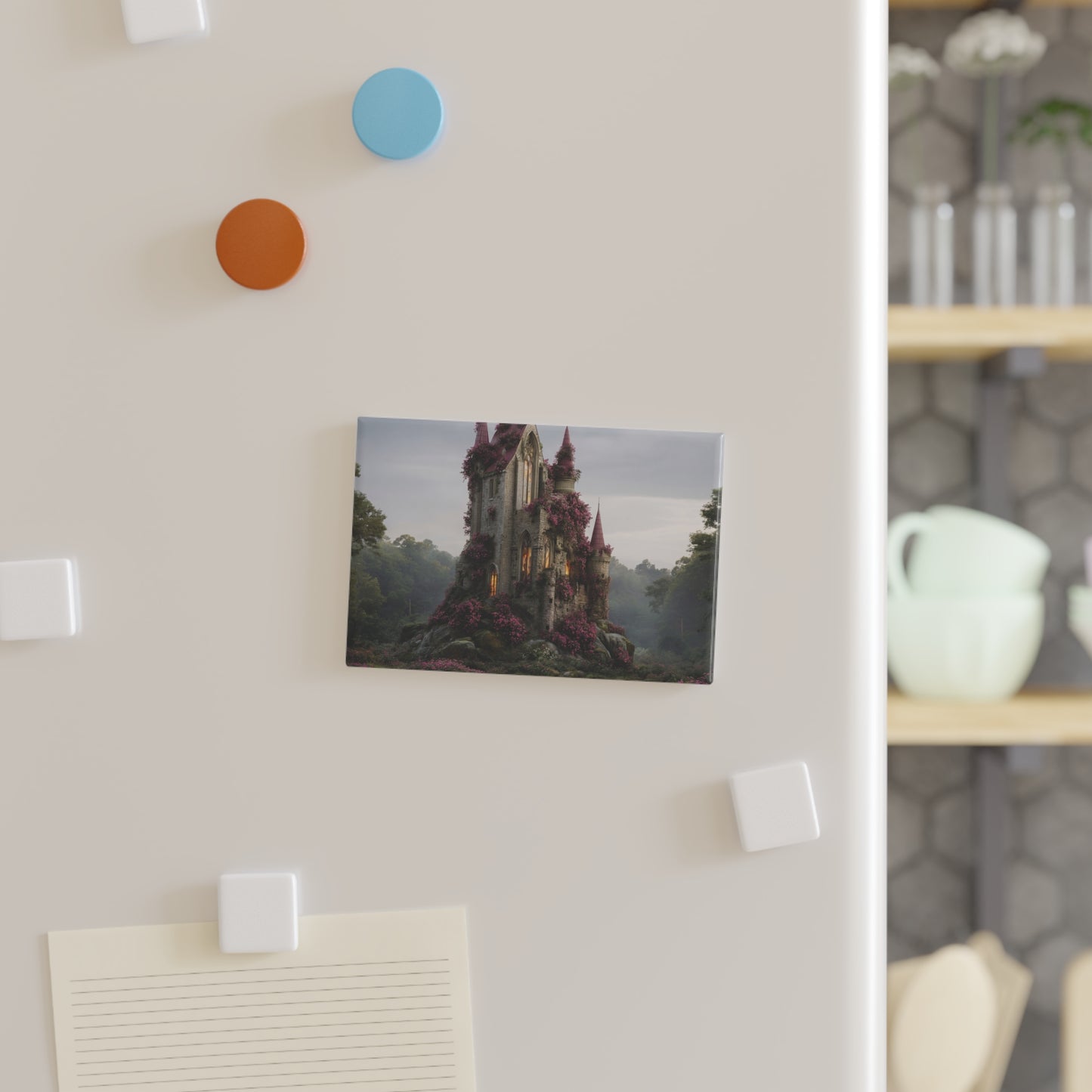 Rose-Clad Castle Button Magnet, Rectangle (1 & 10 pcs) – Whispers of a Forgotten Garden