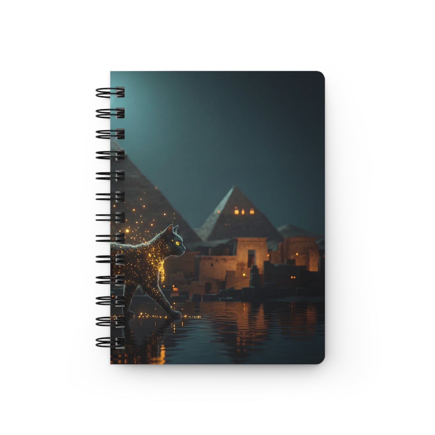 Starlit Cat by Pyramids Spiral Bound Journal – Midnight Nile Guardian