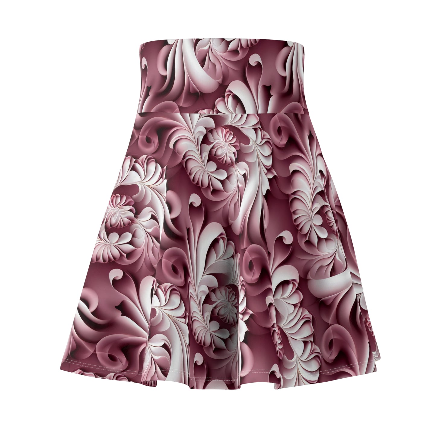 pink white Damask Pattern, fractal, rose, Fine Art - Women's Skater Skirt