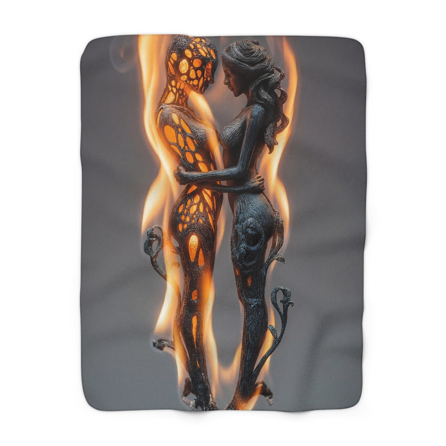 Flamebound Lovers Sherpa Fleece Blanket – Glow Through the Ember