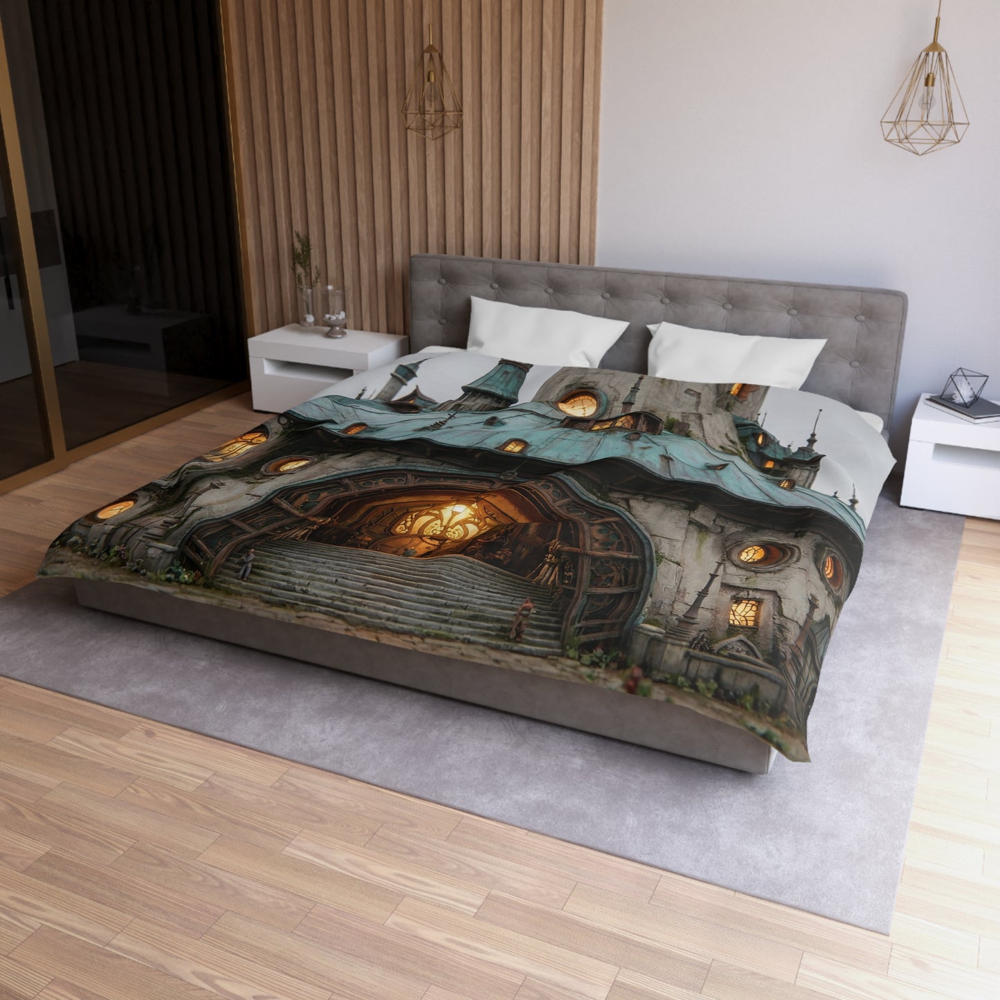 Ancient Citadel Duvet Cover – Warm Light Through Weathered Stone