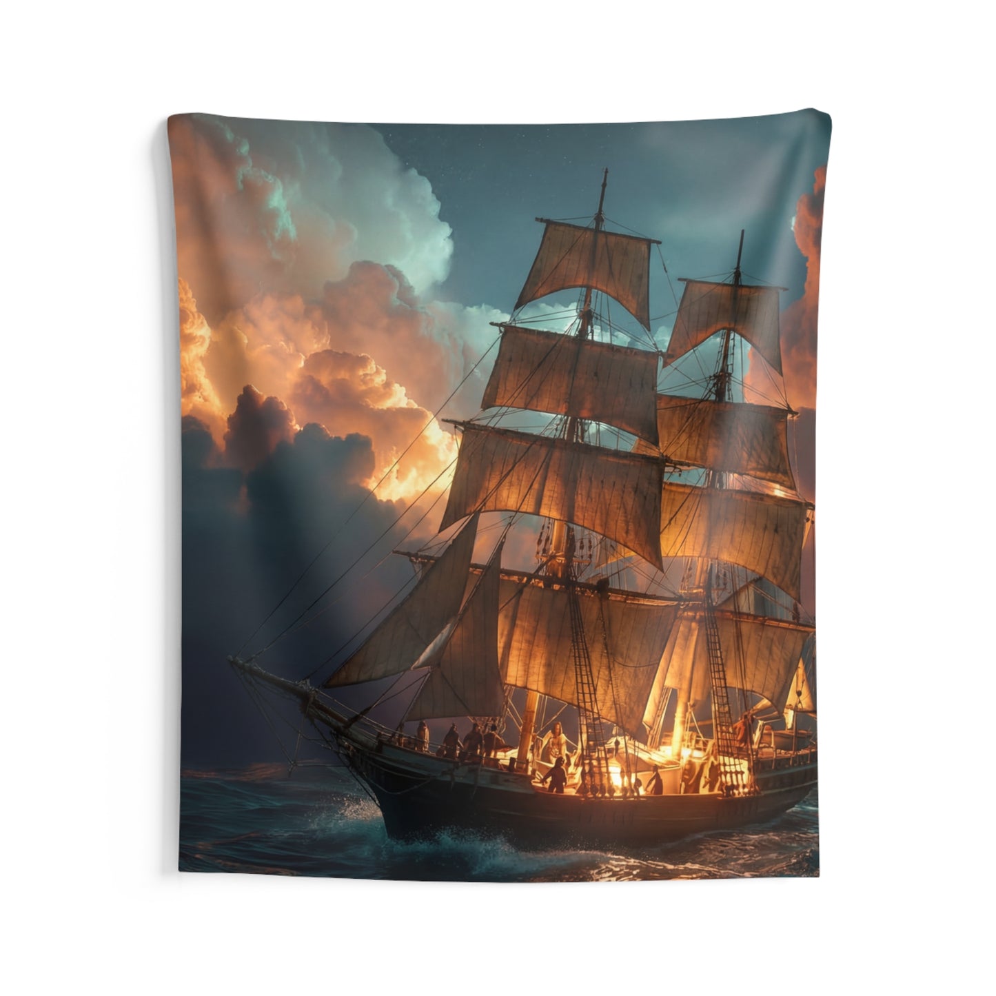 Starlit Galleon Indoor Wall Tapestries – Voyage Beneath the Celestial Canopy