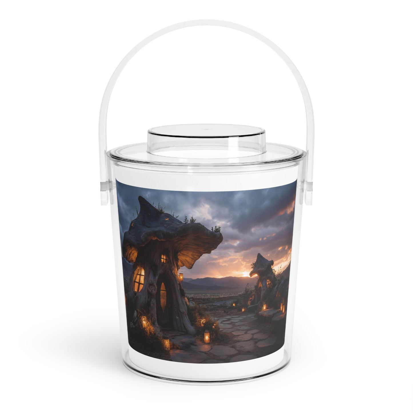 Twilight Mushroom Cottage Ice Bucket with Tongs – Secret Garden Sanctuary