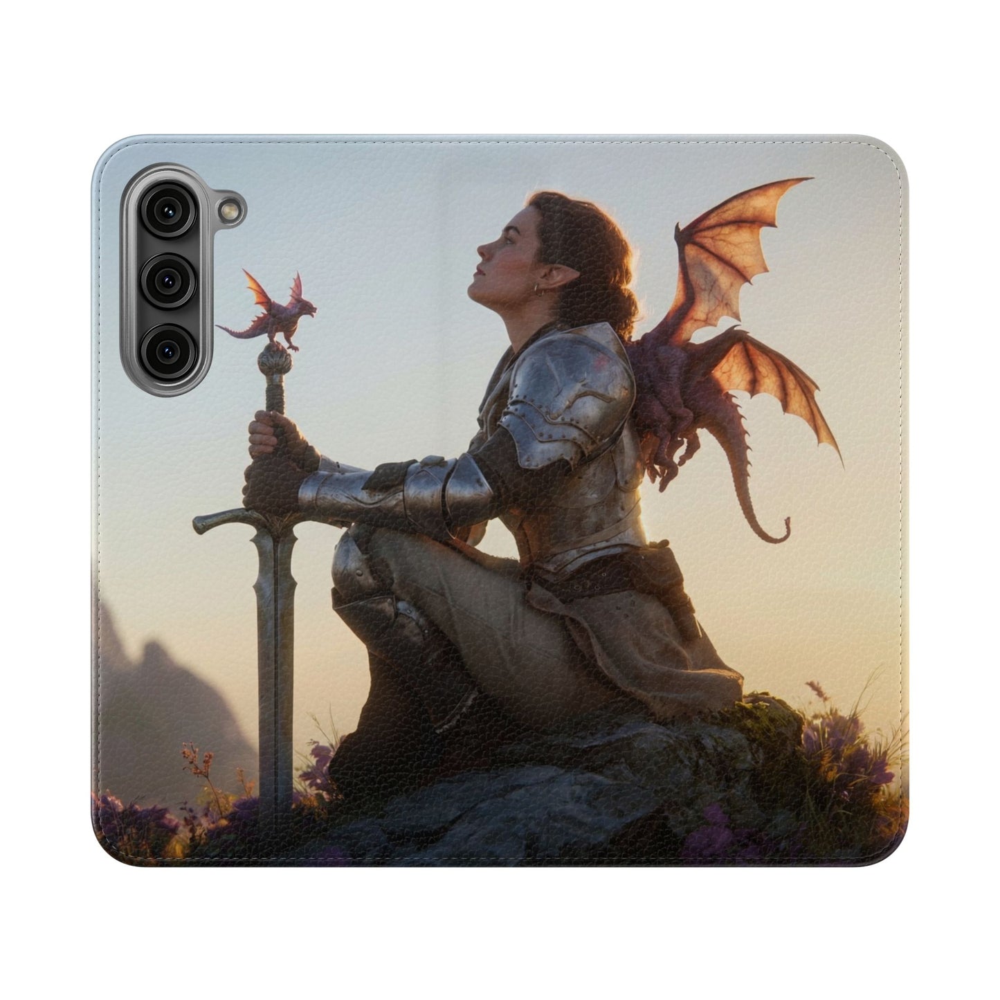 Dragon Knight Flip Cases – Sunlit Sentinel with Mini Drake and Sword