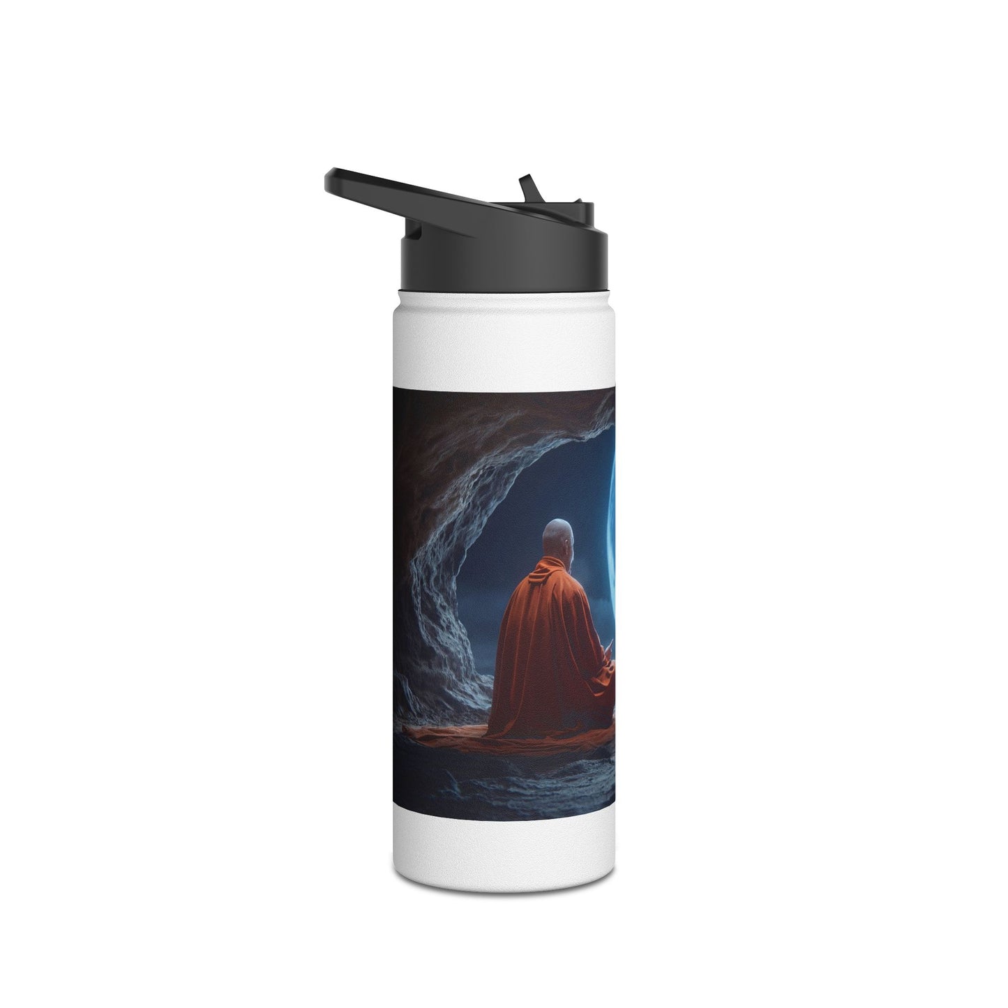 Moonlit Monk Meditation Bottle – Serene Cave Ritual Stainless Steel Water Bottle, Standard Lid