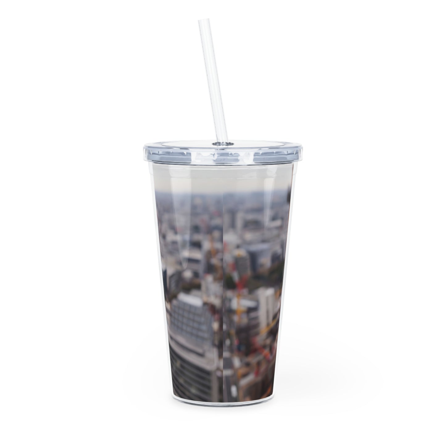 Rust-Heart Tumbler with Straw – Suspended in Urban Twilight