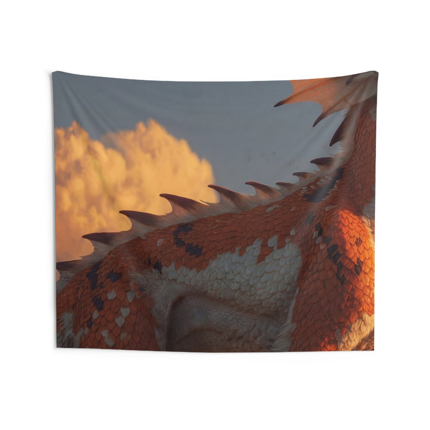Sunset Sentinel Dragon Indoor Wall Tapestries – Warm Amber Dawn Guardian