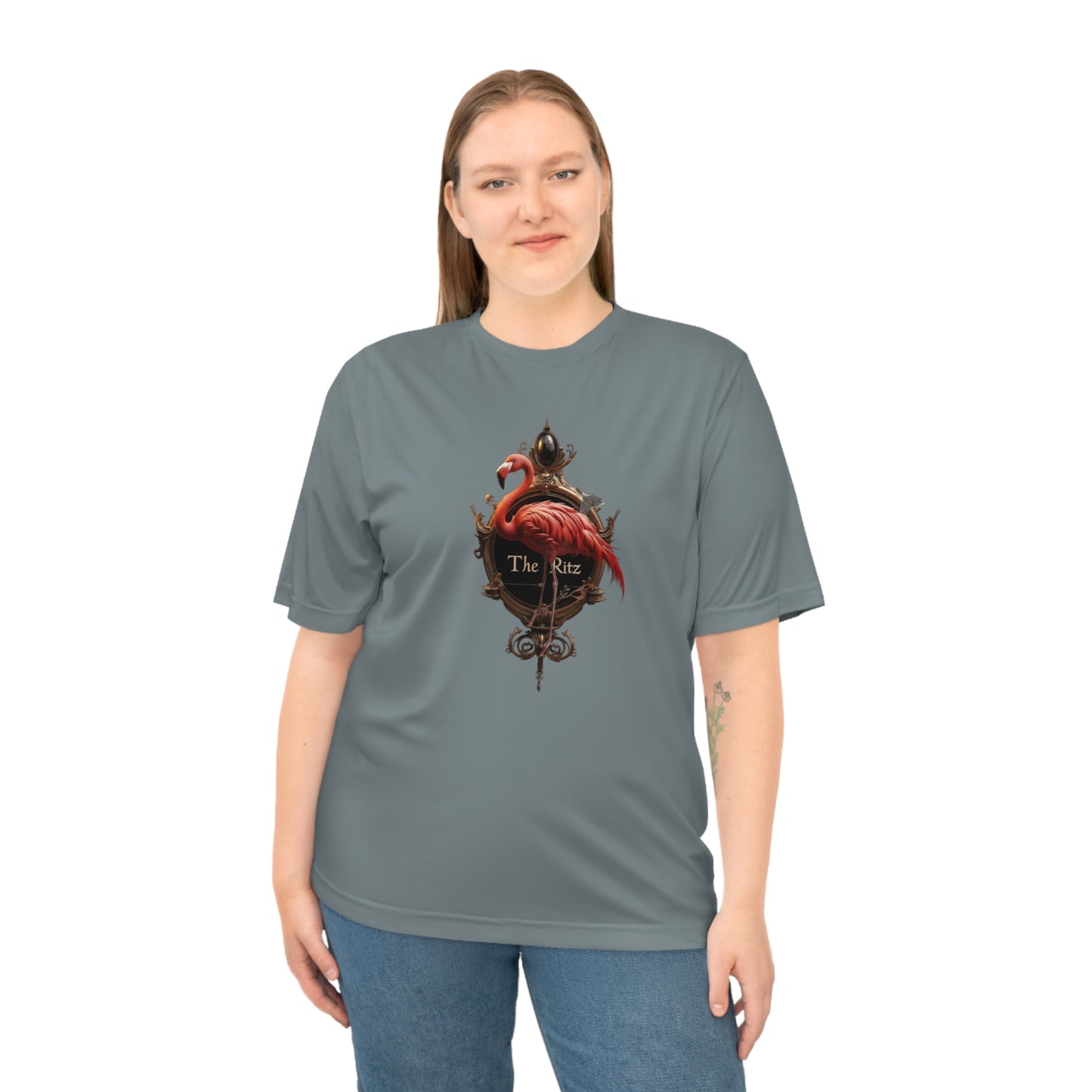 Crimson Flamingo Ornate Frame Tee – Golden Ritz Manor Emblem