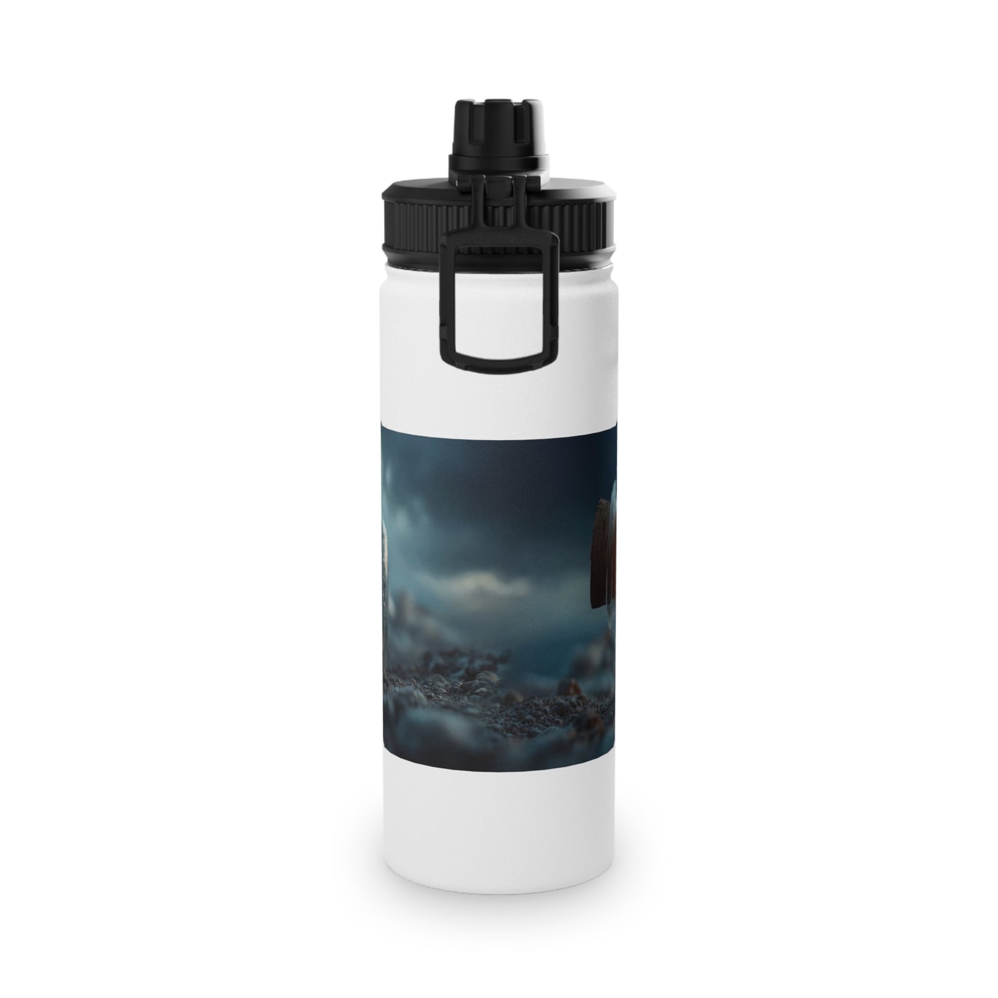 Storm-Sailed Ship in Bottle Stainless Steel Water Bottle, Sports Lid – Captured Tempest at Sea