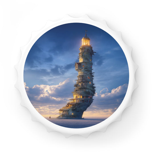 Skyward Lighthouse Bottle Opener – Twilight Beacon in the Clouds