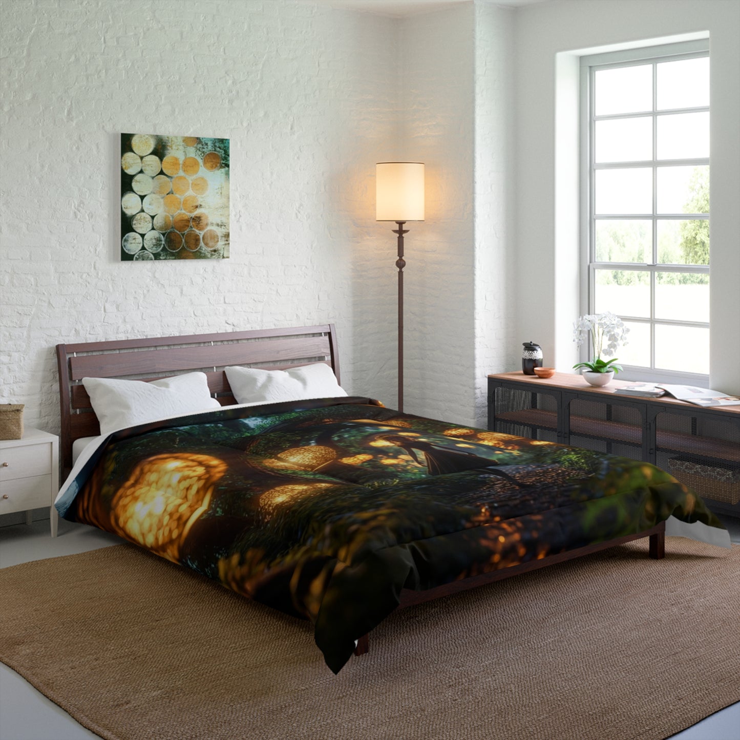Luminous Forest Path Comforter – Warm Lanterns Guide Your Way