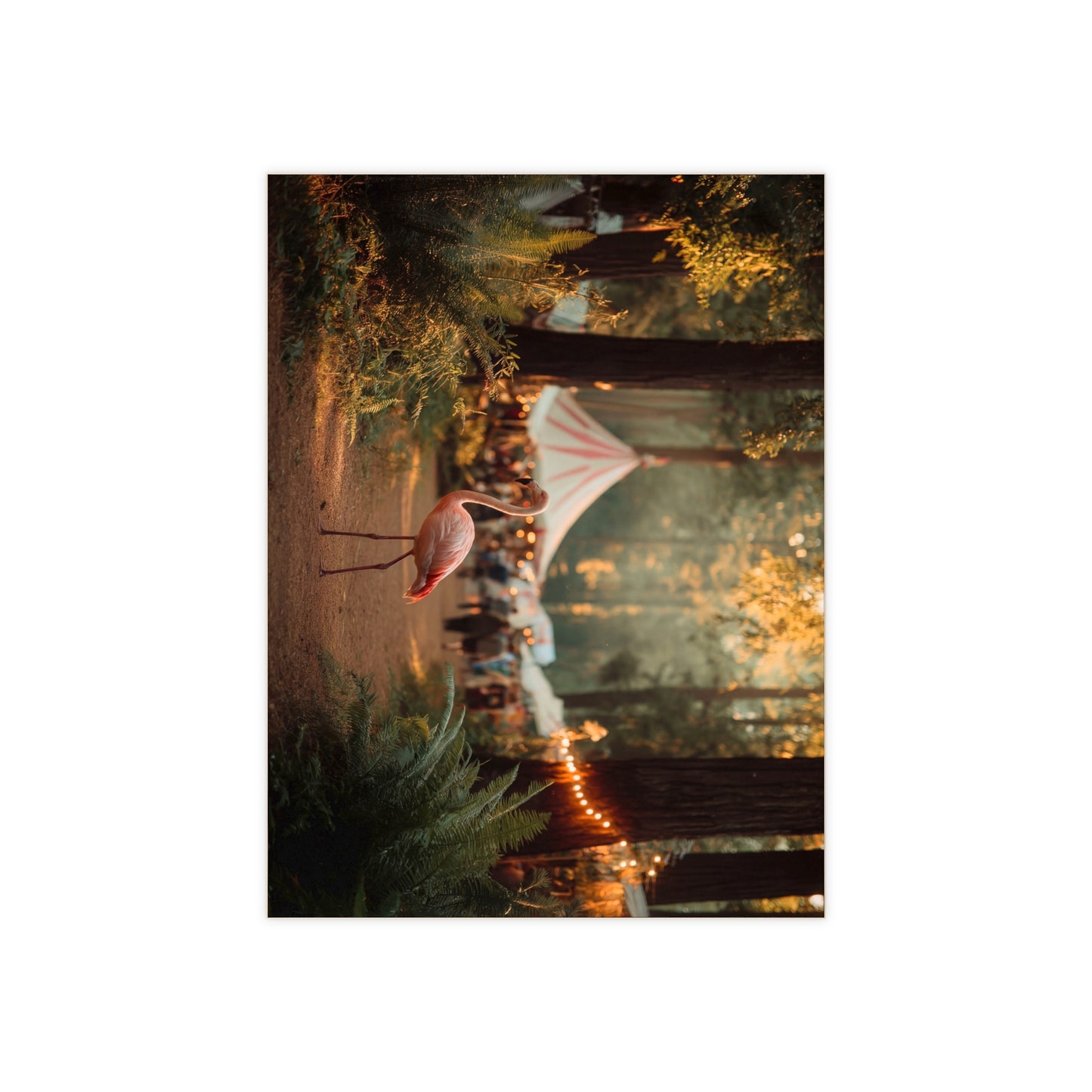 Pink Flamingo Forest Path Ceramic Photo Tile – Sunset Carnival Whimsy