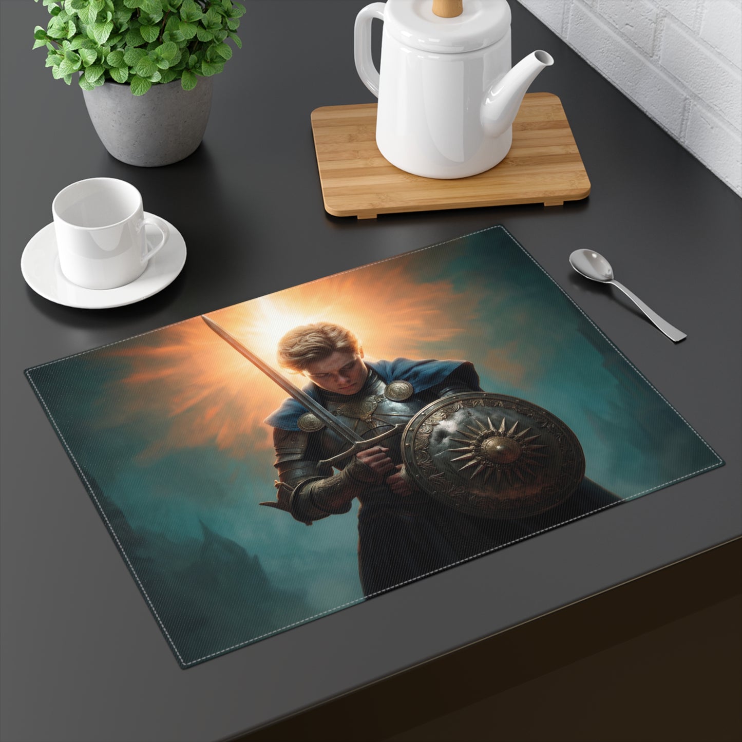 Dawn’s Radiant Sentinel Placemat – 1pc, Castle Glow at Sunset