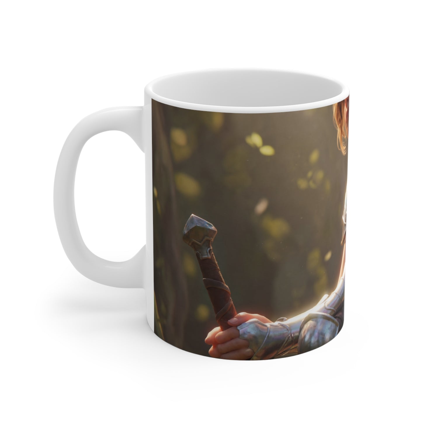 Elf Sentinel Ceramic Mugs (11oz\15oz\20oz) – Sunlit Grove with Tiny Dragon Companion