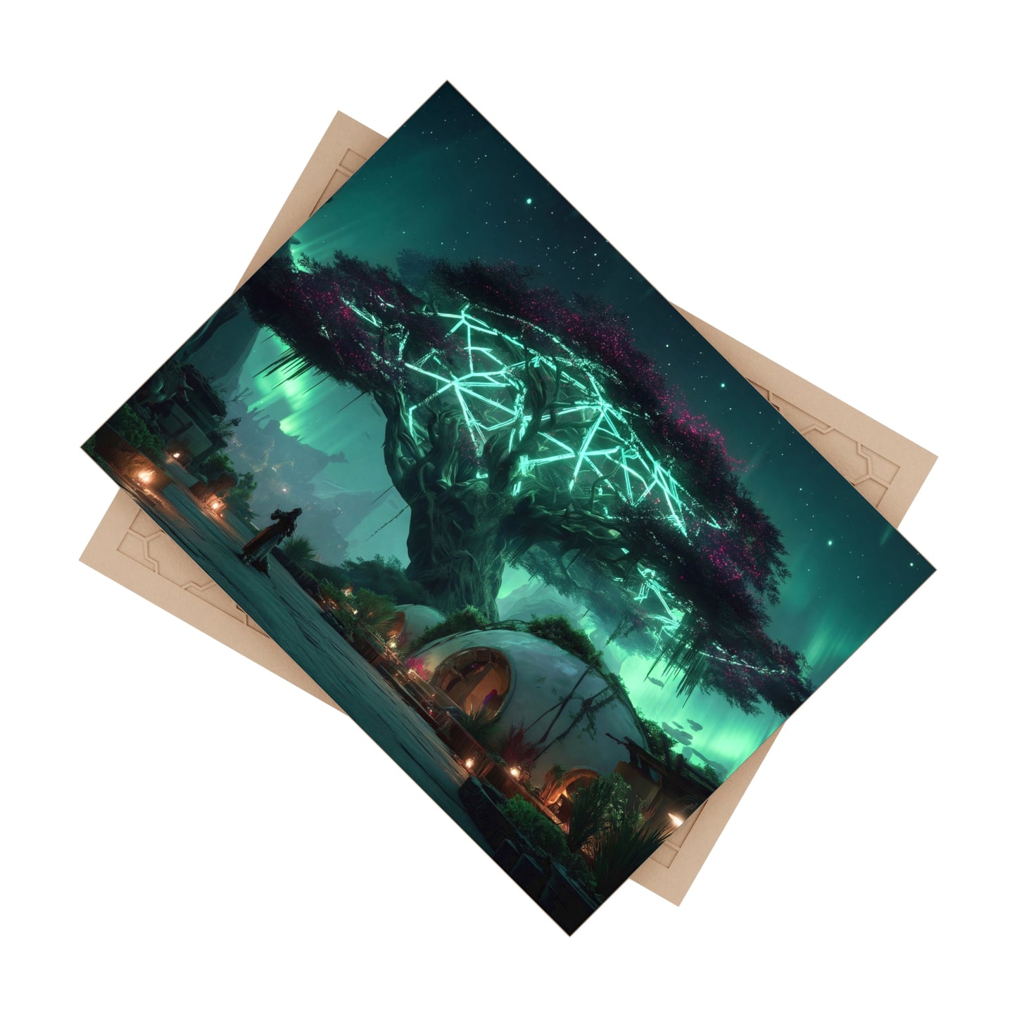 Celestial Tree of Light Ceramic Photo Tile – Aurora Grove Sanctuary
