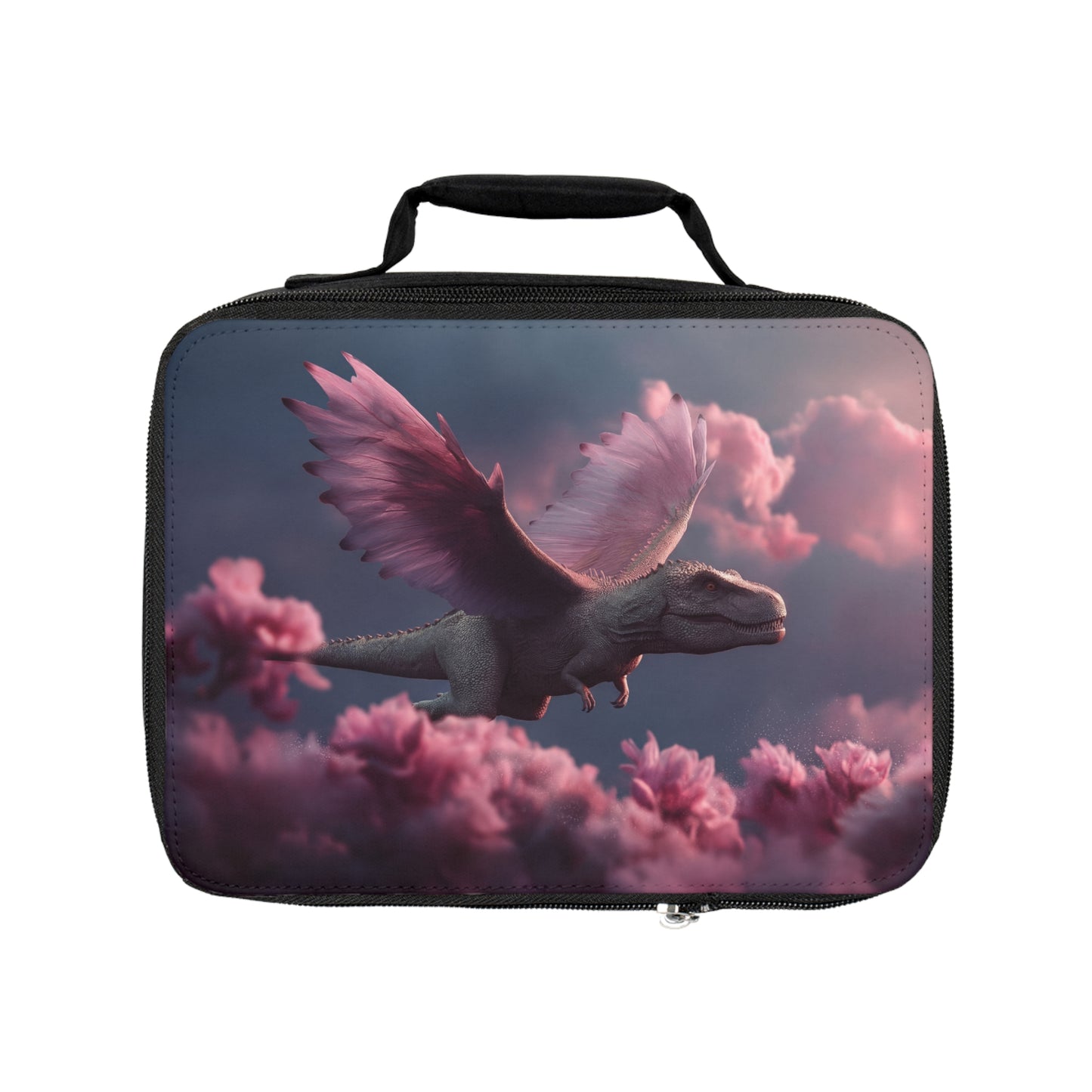 Pink Winged Dinosaur Lunch Bag – Soaring Through Cloud Blossoms