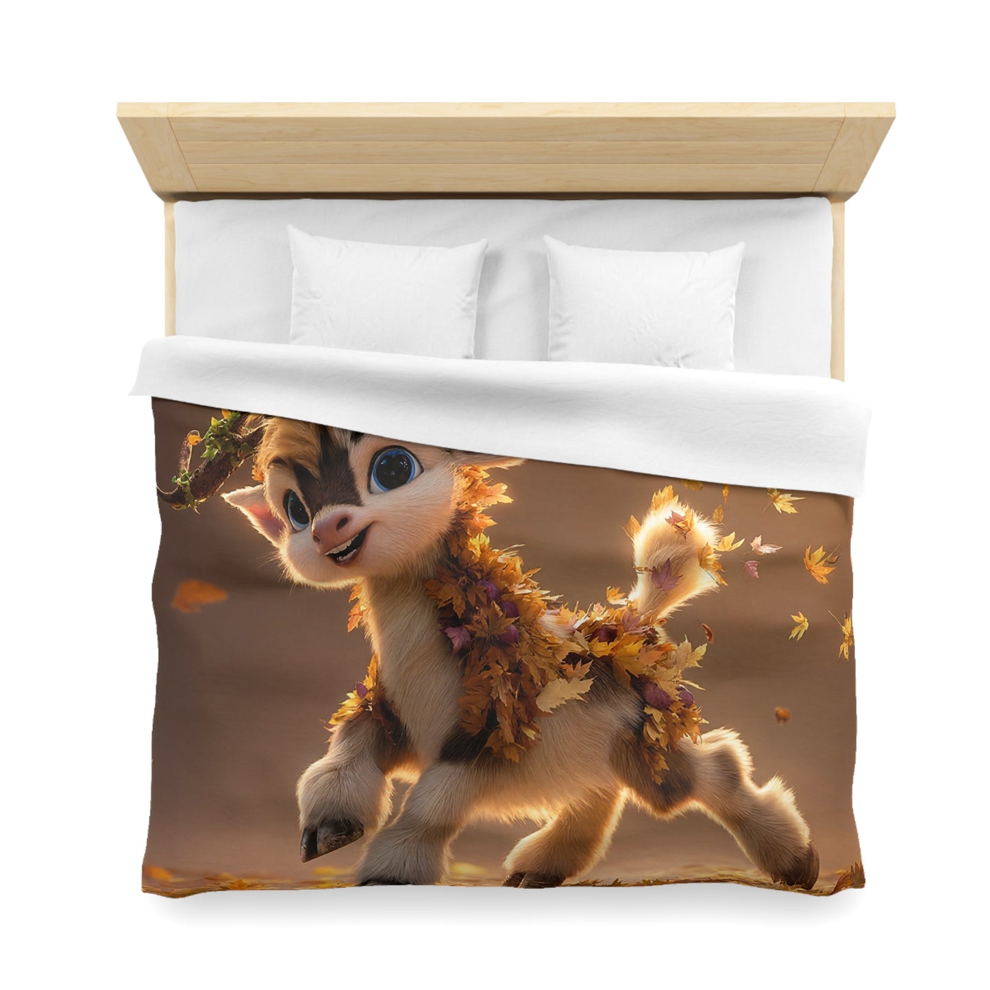 Autumn Sprout Goat Microfiber Duvet Cover – Golden Leaf Dance in Warm Light