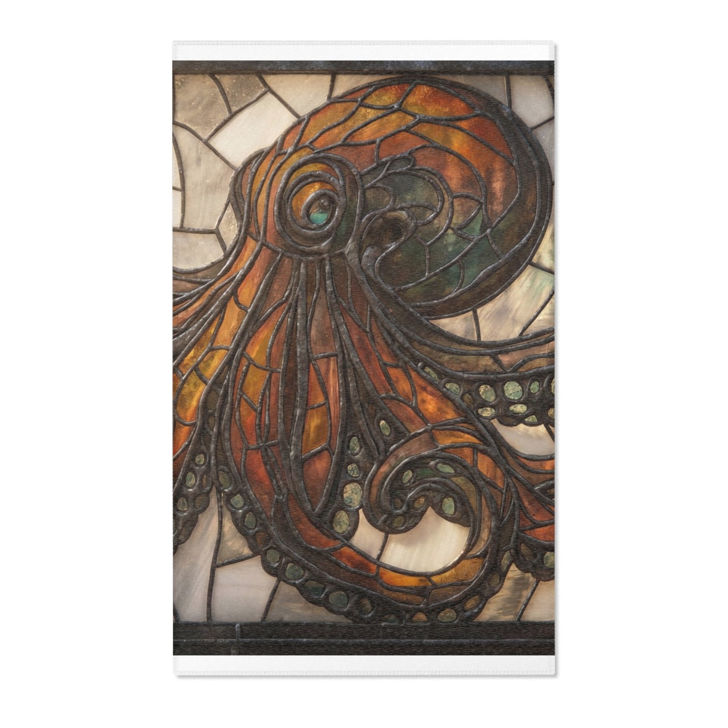 Stained Glass Octopus Area Rug – Amber Tide Dreamscape