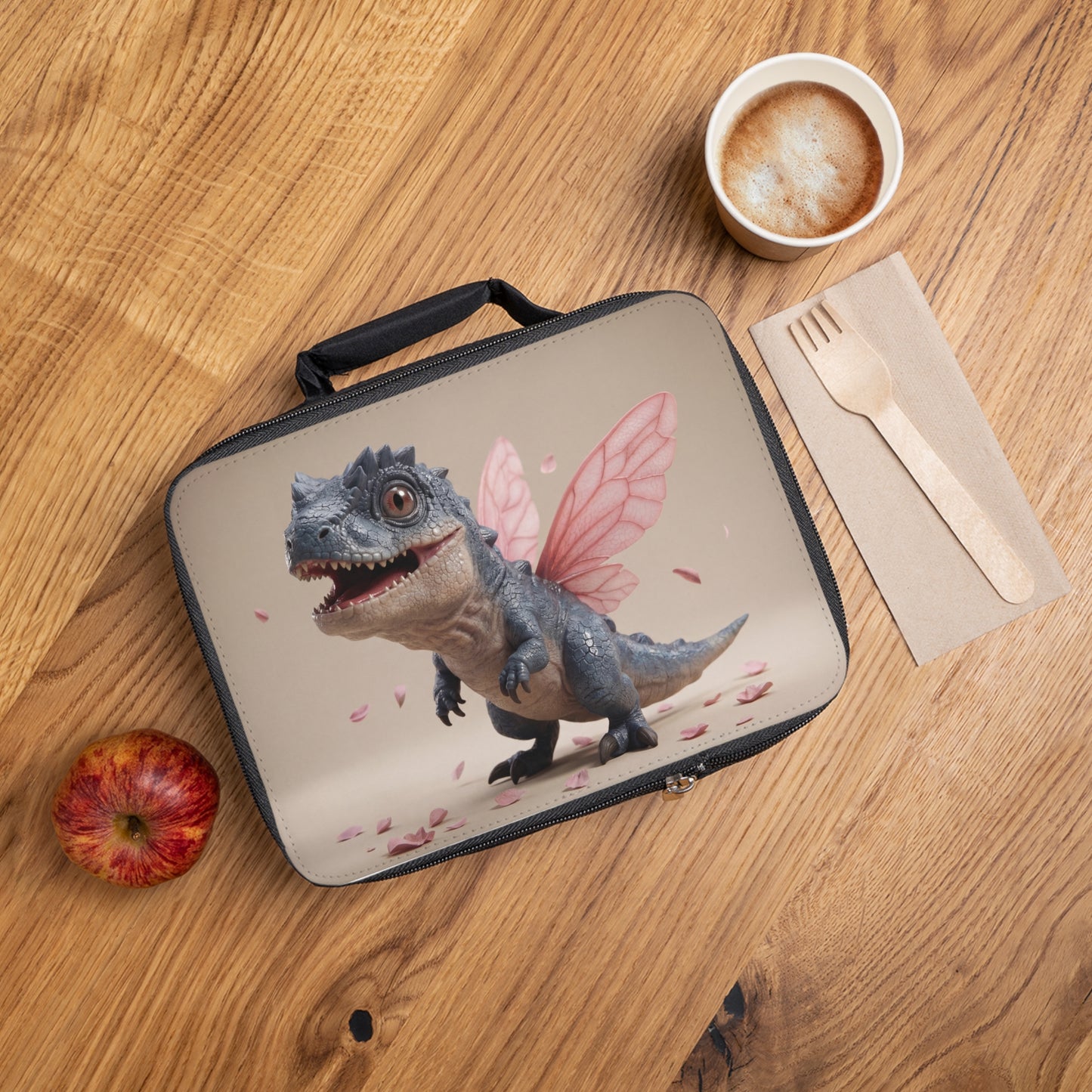 Fairy-Tailed Dinosaur Lunch Bag – Whimsical Pink Petal Adventure