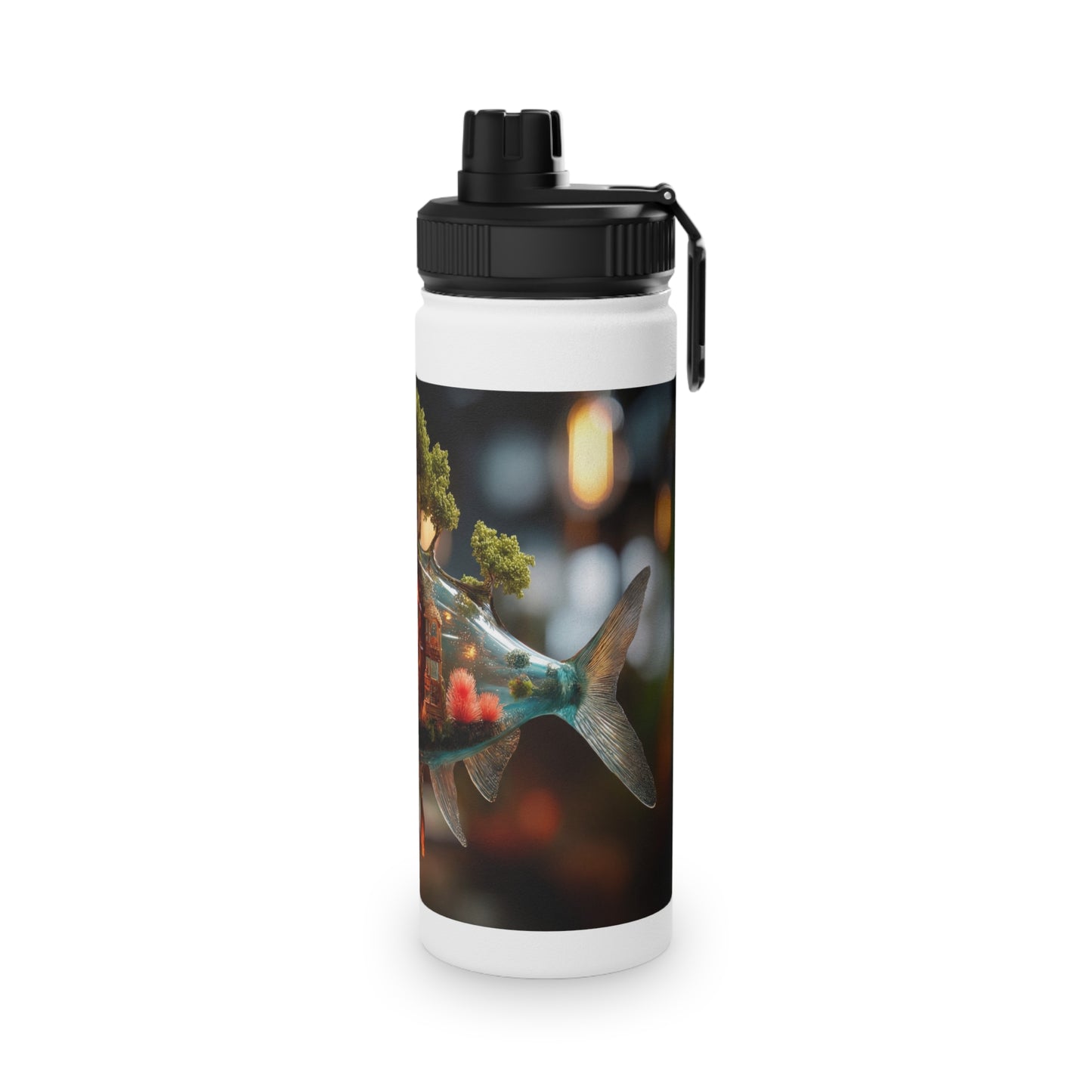 Forest Within Fish Stainless Steel Water Bottle, Sports Lid – Liquid Eden Dreamscape