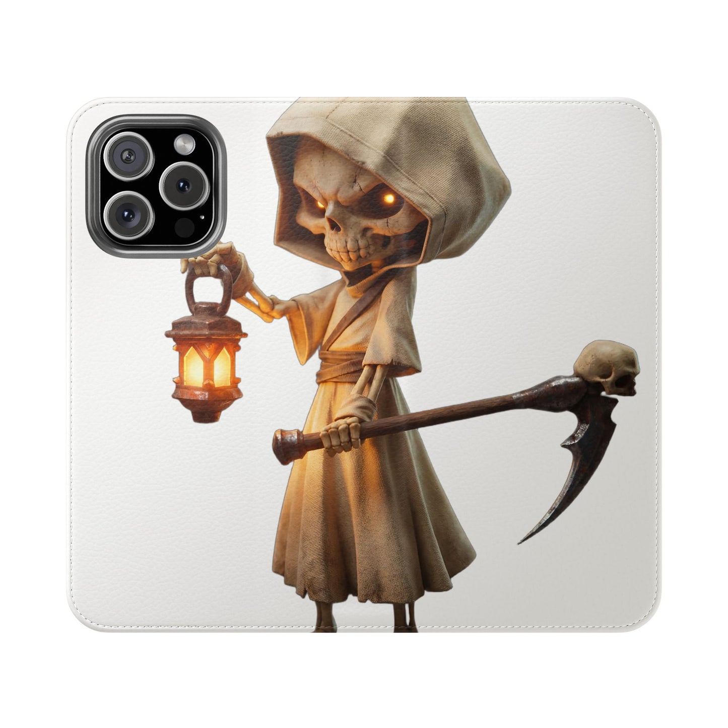 Lantern-Bearing Sentinel Flip Cases – Hooded Guardian with Scythe and Warm Glow