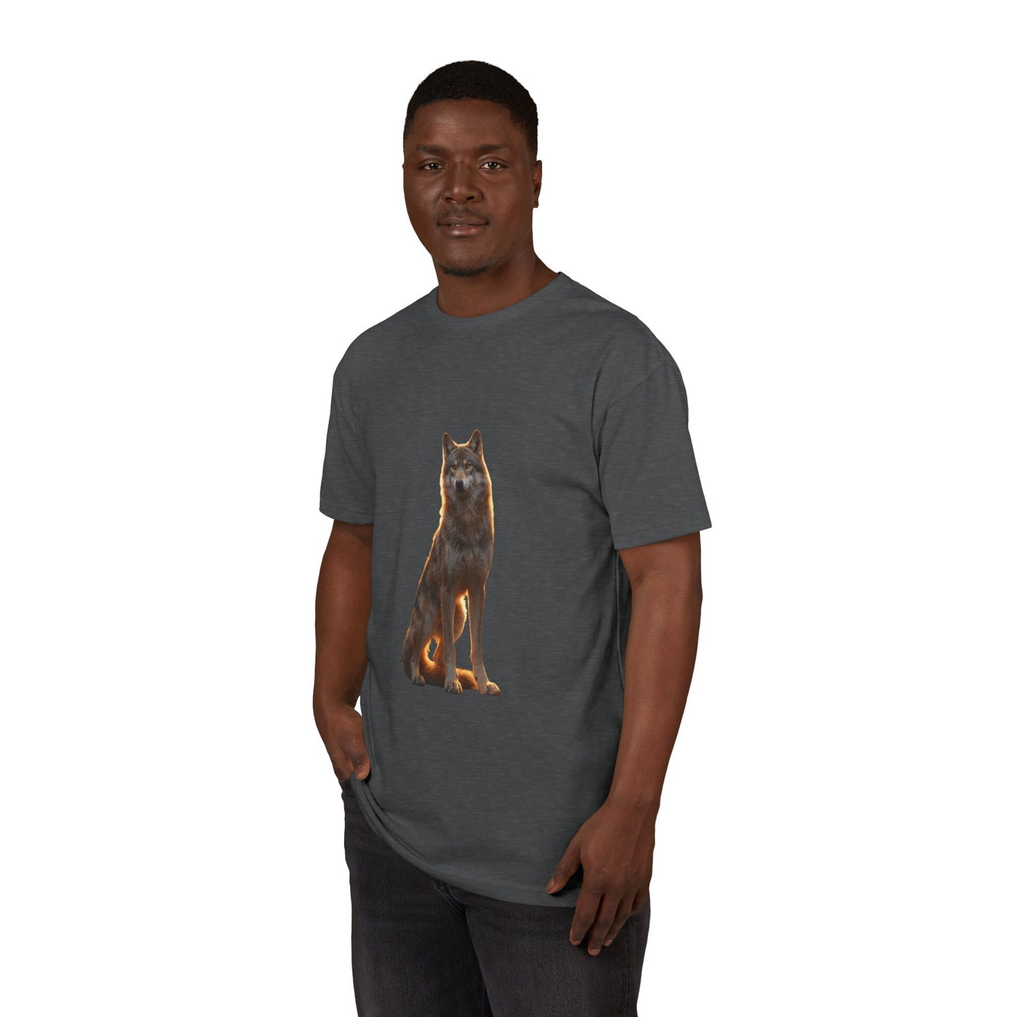 Golden Hour Wolf Unisex Sueded T-Shirt – Sentinel at Twilight’s Edge
