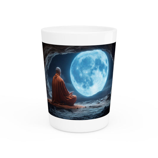 Moonlit Monk Shot Glass – Serene Cave Meditation Scene