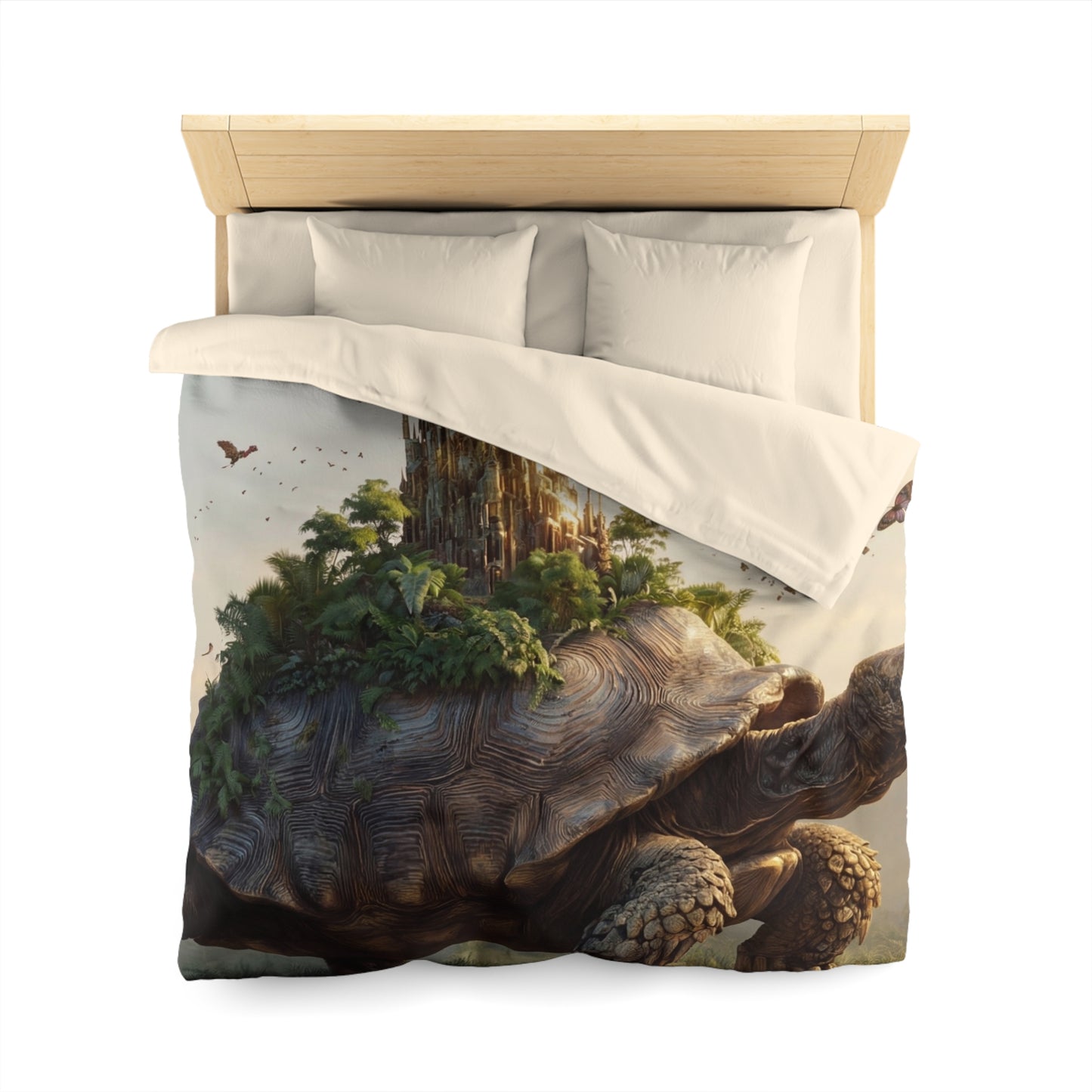 Ancient Turtle Citadel Microfiber Duvet Cover – Golden Castle on a Living Throne
