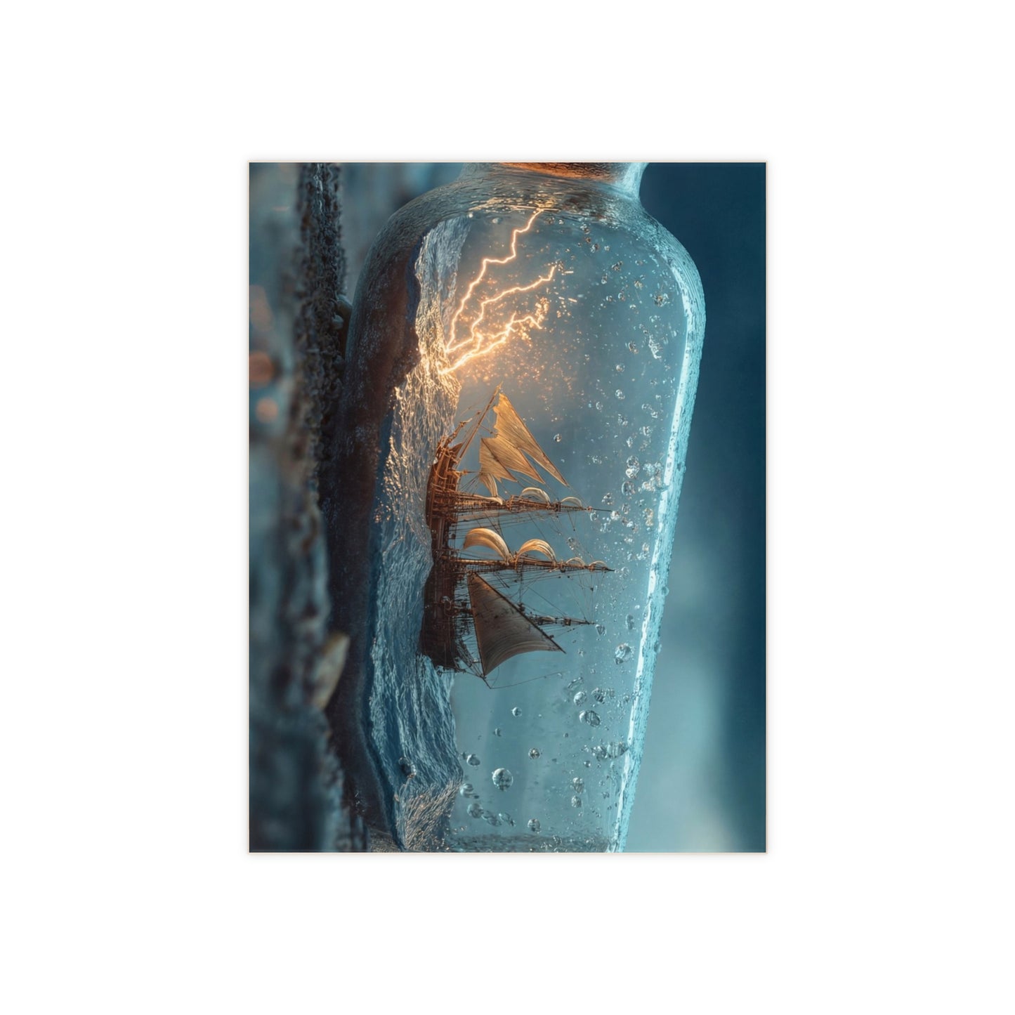 Storm-Ship in Bottle Ceramic Photo Tile – Captured Gale on a Pebbled Shore