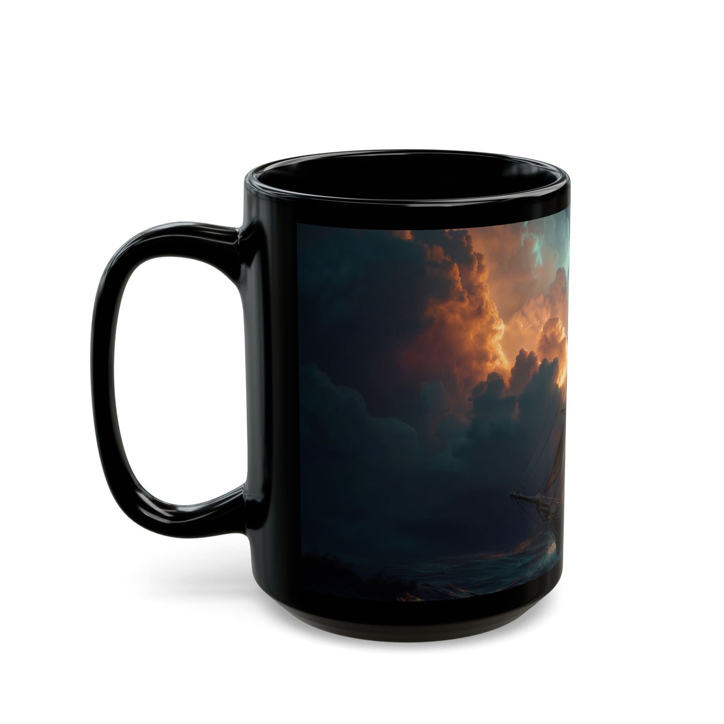 Starlit Galleon Black Mug – Midnight Voyage Through Celestial Skies