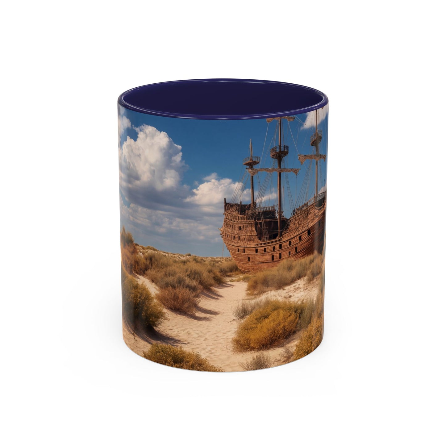 Desert Shipwreck Accent Coffee Mug (11, 15oz) – Golden Sandscape Voyage