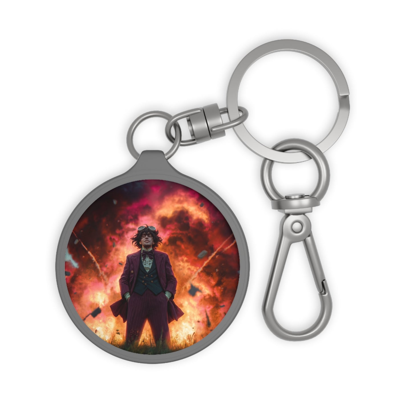 Mad Scientist Amidst Crimson Explosion Keyring Tag – Unapologetic Chaos Theory
