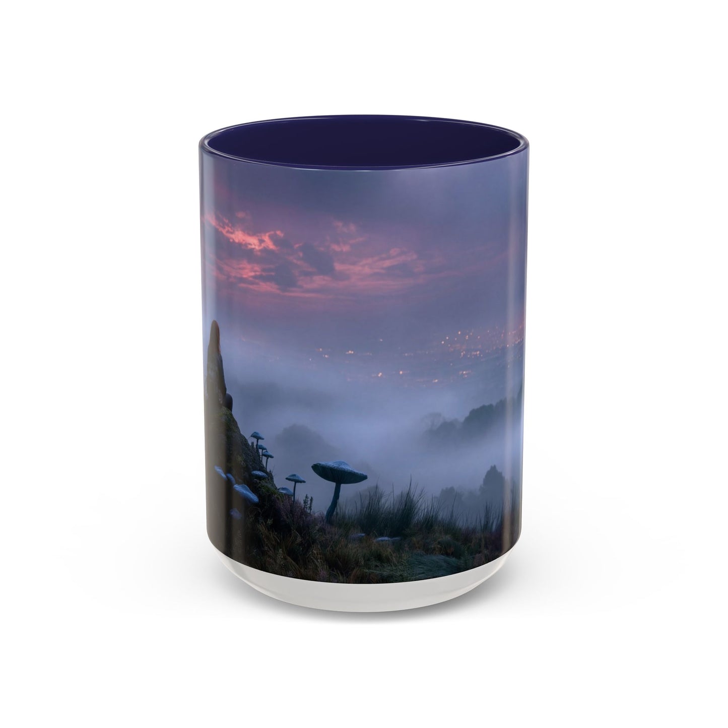 Moonlit Mycophile Accent Coffee Mug (11, 15oz) – Twilight Guardian of the Fungal Peaks
