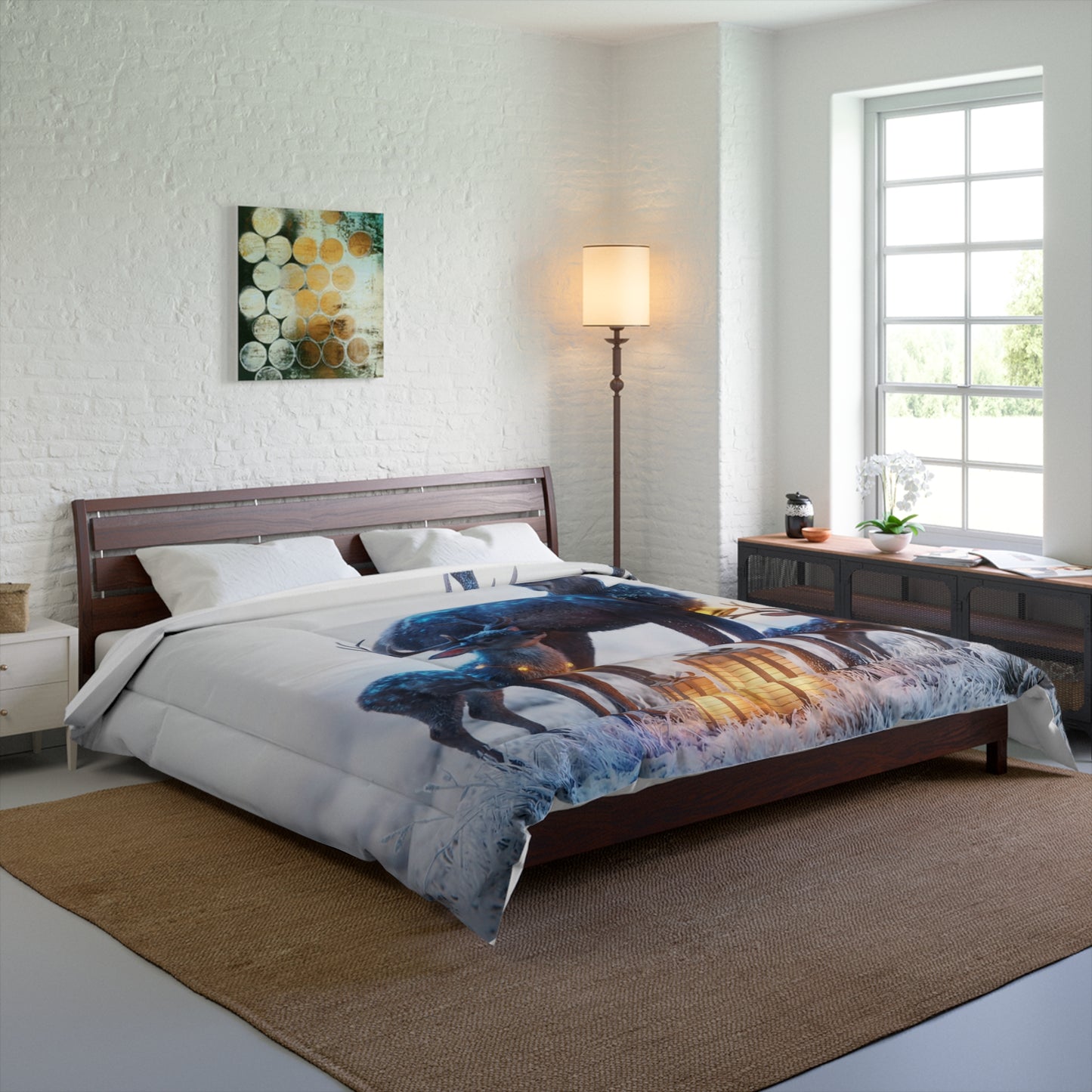 Winter Deer Trio Comforter – Frost-Kissed Giftscape with Gentle Light